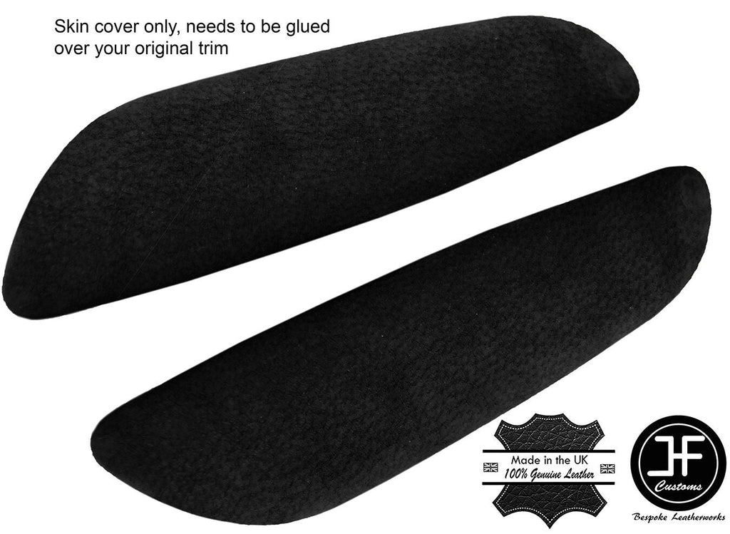 BLACK REAL SUEDE 2X REAR DOOR ARMREST COVERS FITS BMW E46 CONVERTIBLE & COUPE