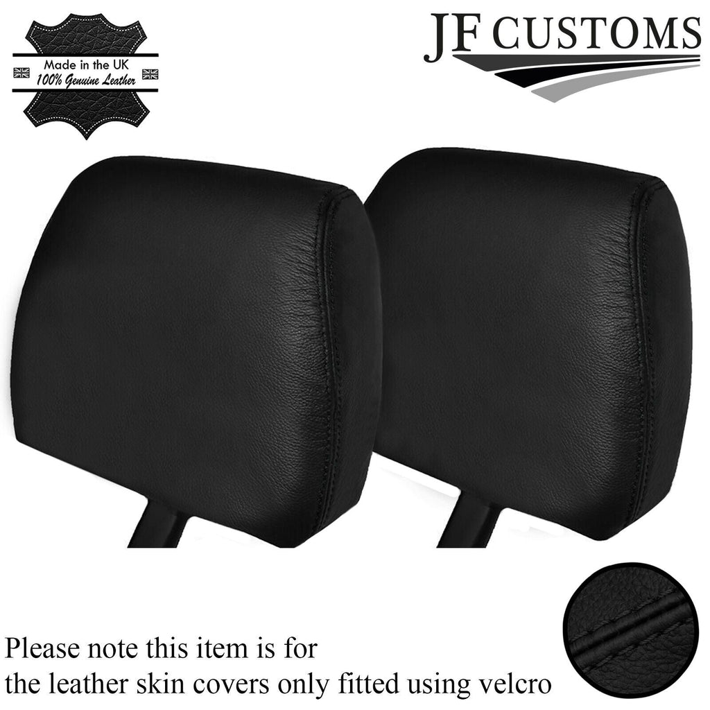 BLACK STICH 2X FRONT HEADREST SKIN COVERS FITS LAND ROVER DEFENDER 90 110 83-06