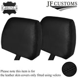 BLACK STICH 2X FRONT HEADREST SKIN COVERS FITS LAND ROVER DEFENDER 90 110 83-06