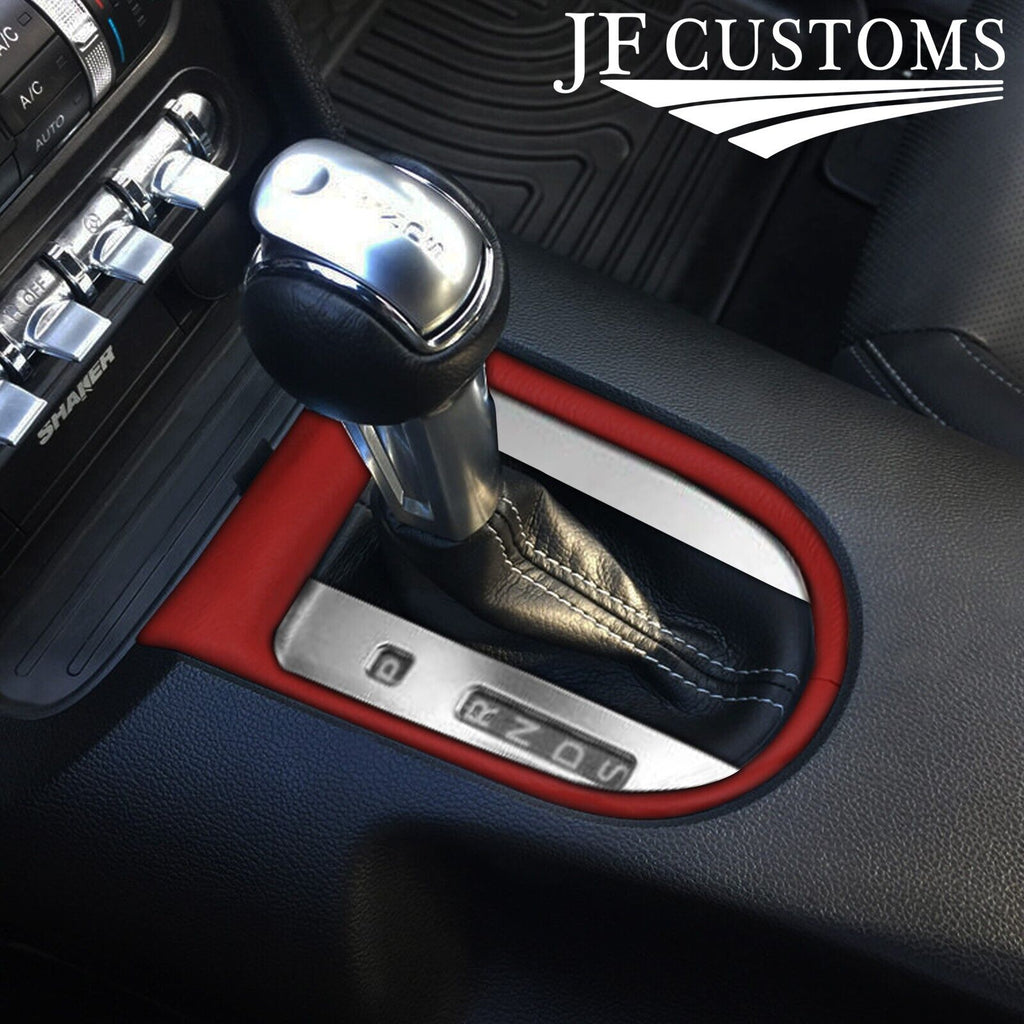 FITS FORD MUSTANG 15-17 D RED LEATHER AUTO GEAR SHIFT SURROUND TRIM COVER+FRAME