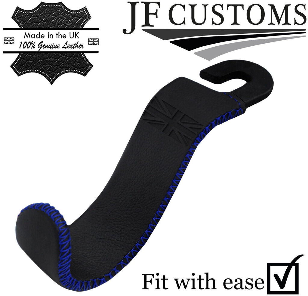 BLUE STITCH EMBOSSED LEATHER HEADREST HOOK HANGER FOR BMW X5 E70 07-13  JF1