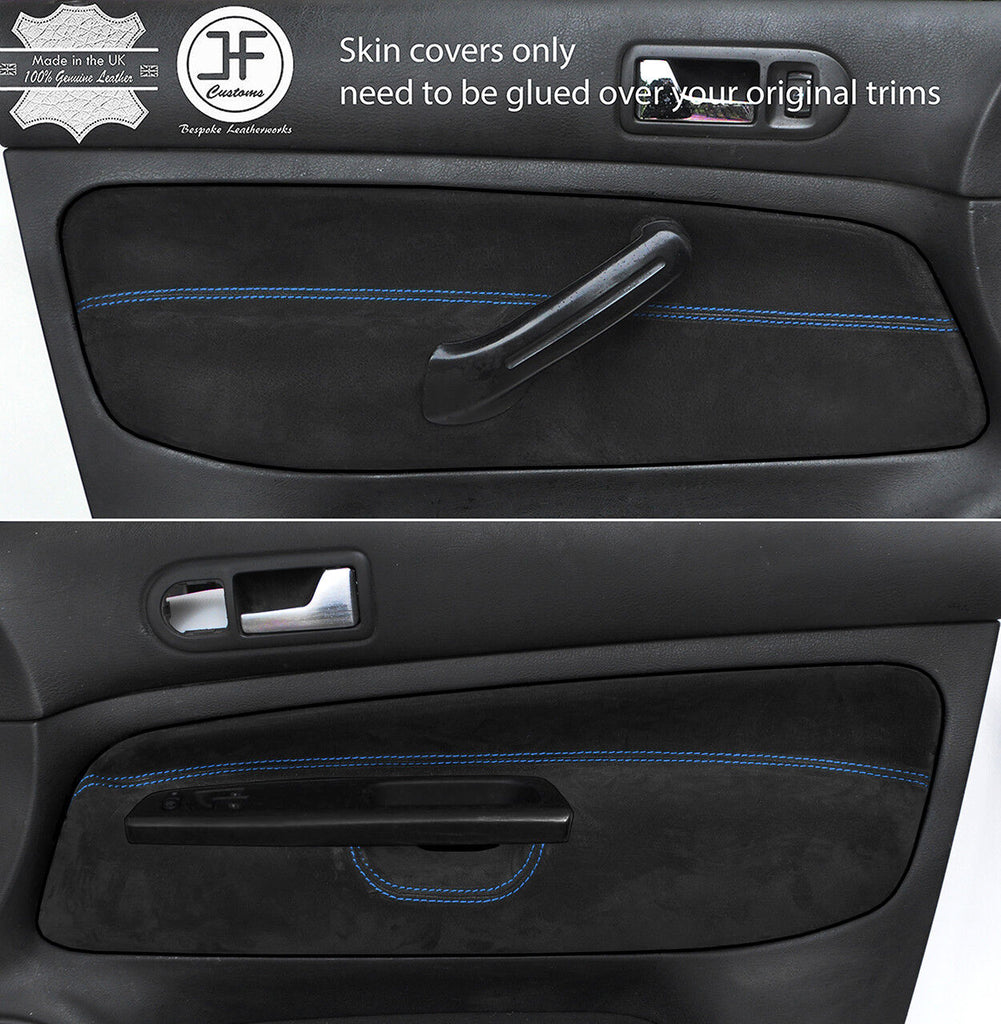 BLUE STITCH 2X FRONT DOOR CARD SUEDE COVER FOR VW GOLF MK4 98-05 3 DOOR STYLE2