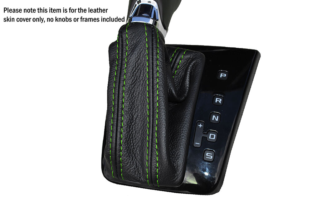 GREEN STITCH LEATHER AUTO AUTOMATIC DSG GEAR GAITER FITS SKODA SUPERB 2014+