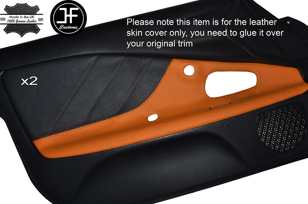 BLACK PERFORATED & ORANGE LEATHER 2X DOOR CARD TRIM COVER FITS HONDA S2000 99-03