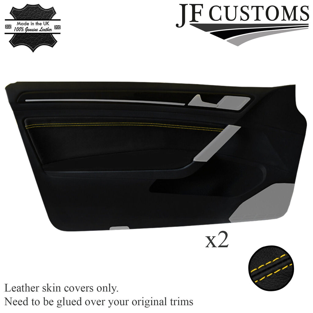 YELLOW STITCH LEATHER 2X FRONT DOOR CARD TRIM COVER FOR VW GOLF MK7 13-19 3DR