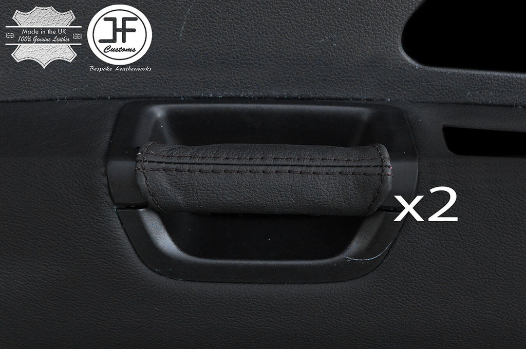 BLACK STITCHING 2X REAR DOOR HANDLE LEATHER COVERS FITS VW AMAROK 2010-2017