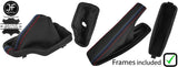 BLACK & TRI STITCH LEATHER GAITERS SET+PLASTIC FRAME FOR BMW E46 99-05 AUTOMATIC