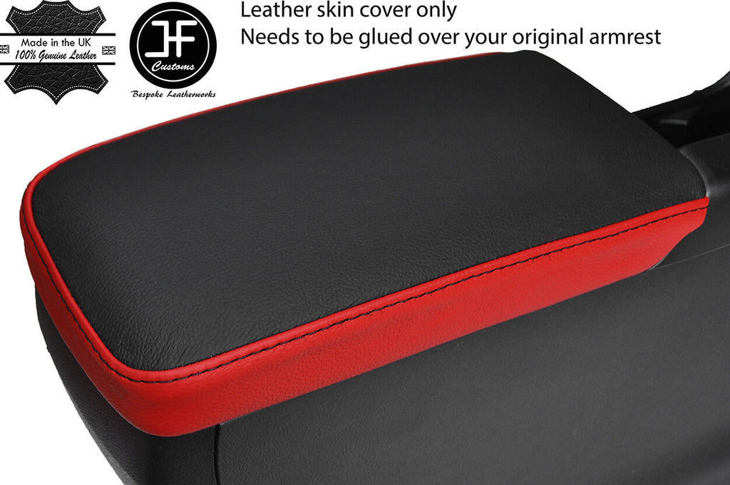 BLACK & RED TOP GRAIN LEATHER ARMREST COVER FOR LEXUS CT200H CT 200H 2010-18