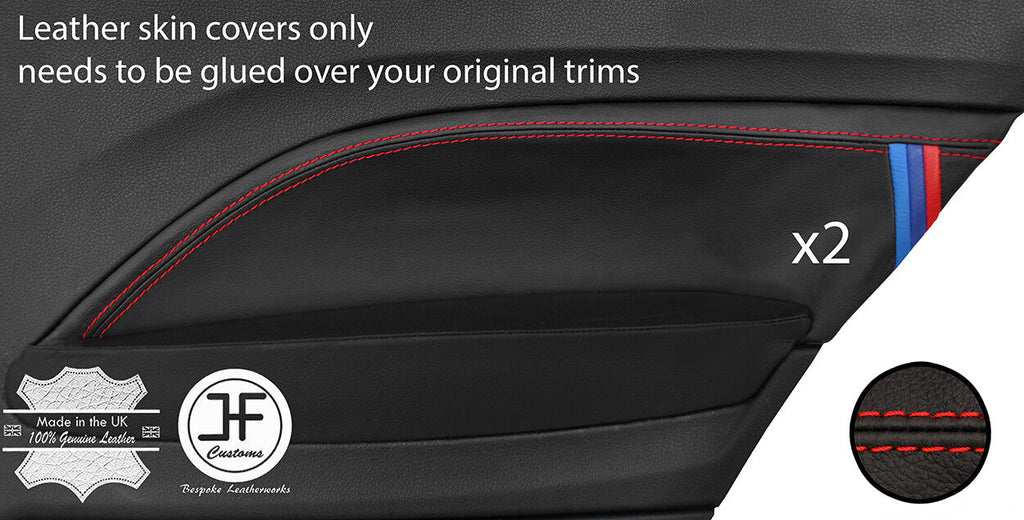RED STITCH TRI STRIPE 2X REAR DOOR CARD TRIM COVERS FOR BMW F21 11-17 3 DR