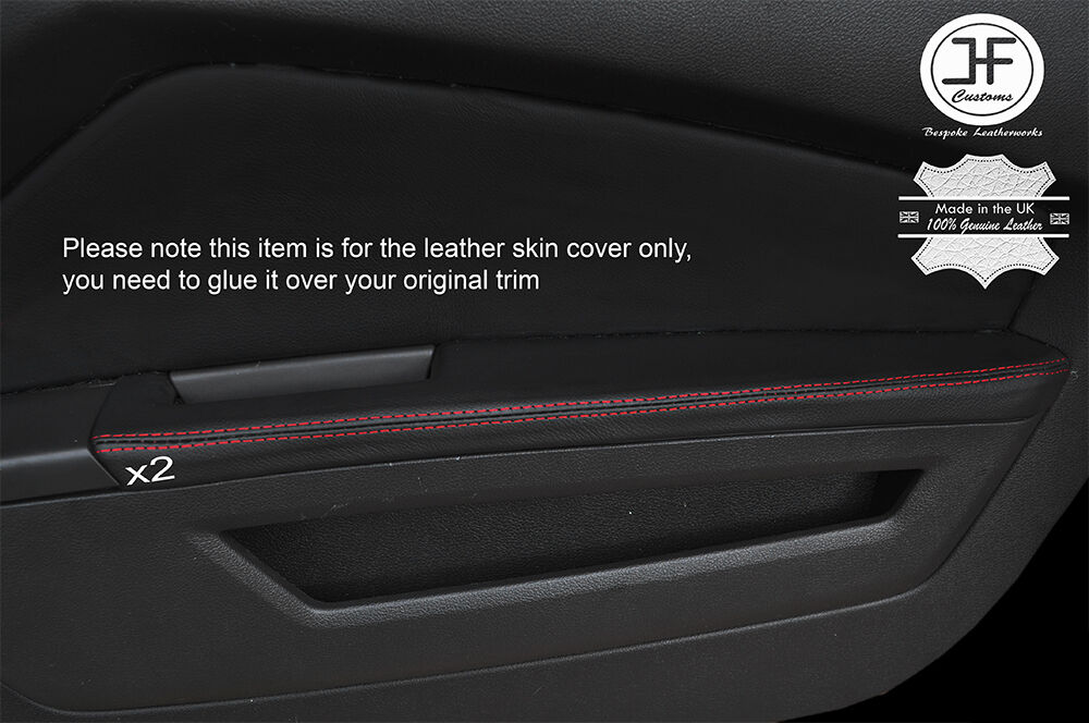 RED STITCH 2X FRONT DOOR ARMREST LEATHER COVERS FITS FORD MUSTANG 2010-2014