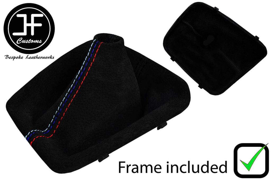 BLACK & TRI STITCH SUEDE MANUAL GEAR GAITER +PLASTIC FRAME FOR BMW E46 99-05