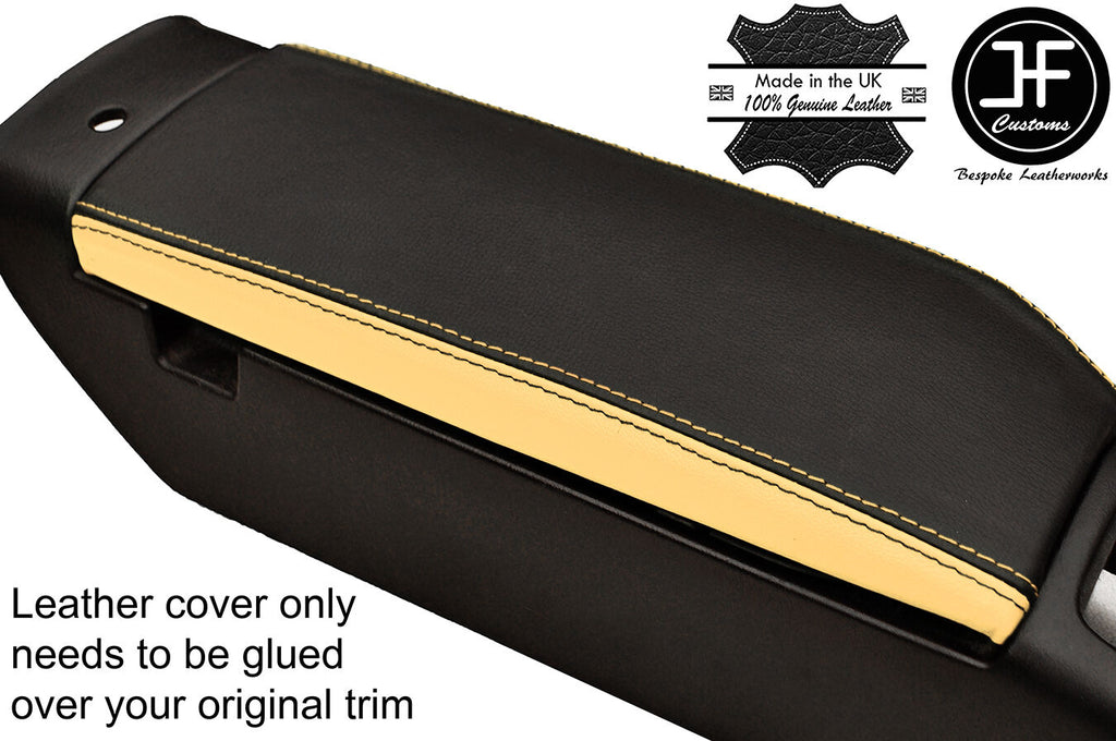 BLACK & TAN  REAL LEATHER ARMREST LID COVER  FITS MAZDA MX5 MK2 1998-2000
