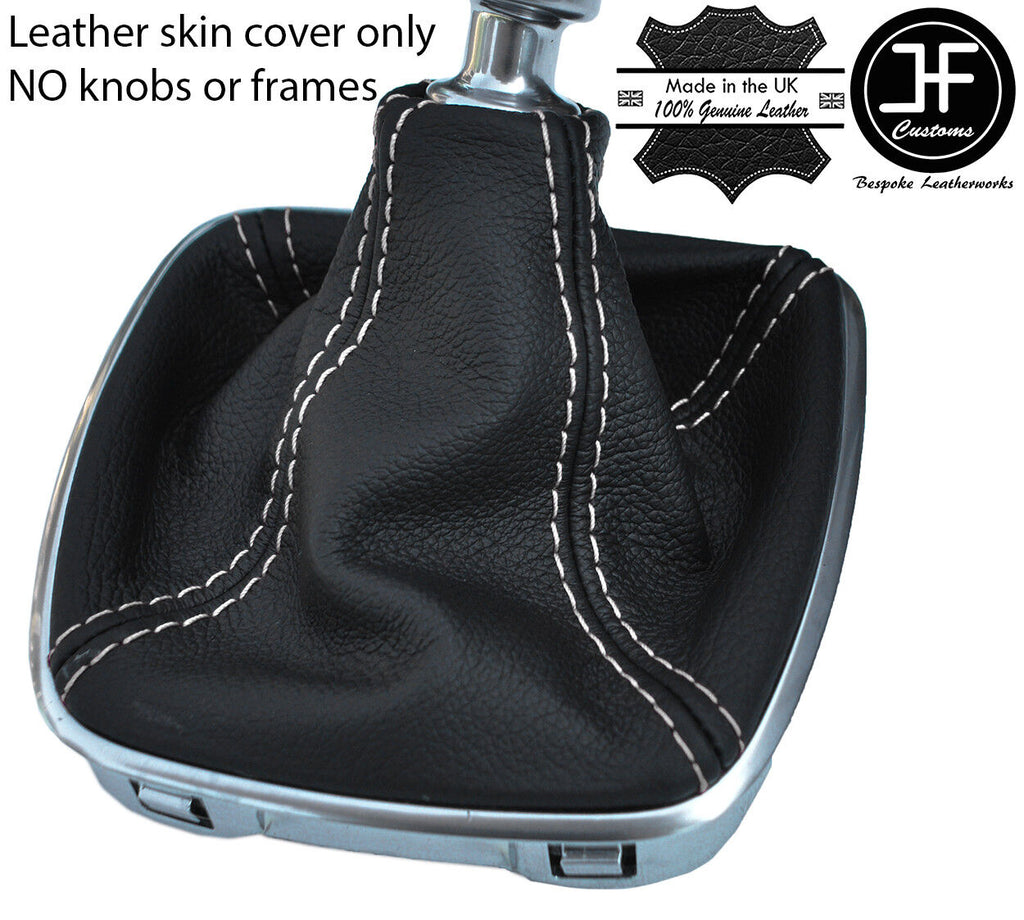 WHITE STITCHING TOP GRAIN REAL LEATHER GEAR GAITER FOR FORD S MAX S-MAX 2006-14