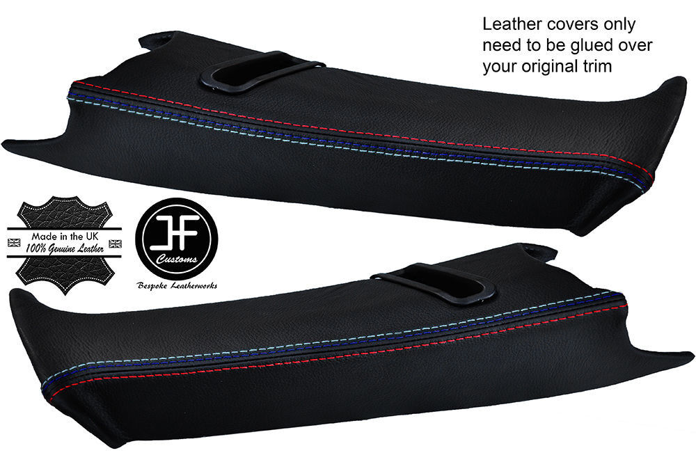 BLACK LEATHER TRI STITCH 2X REAR C PILLAR COVER FOR BMW E39 96-03 ESTATE TOURING