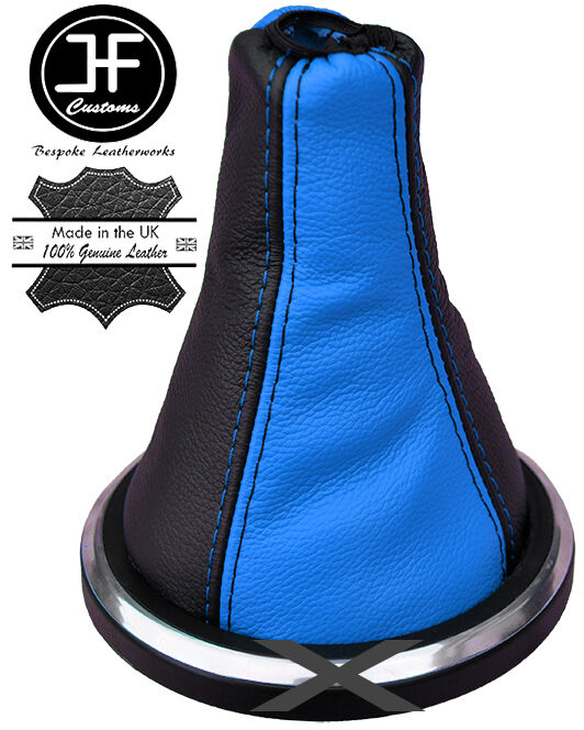 LIGHT BLUE BLACK GENUINE LEATHER GEAR GAITER FOR FORD FIESTA MK6 FUSION 02-2008