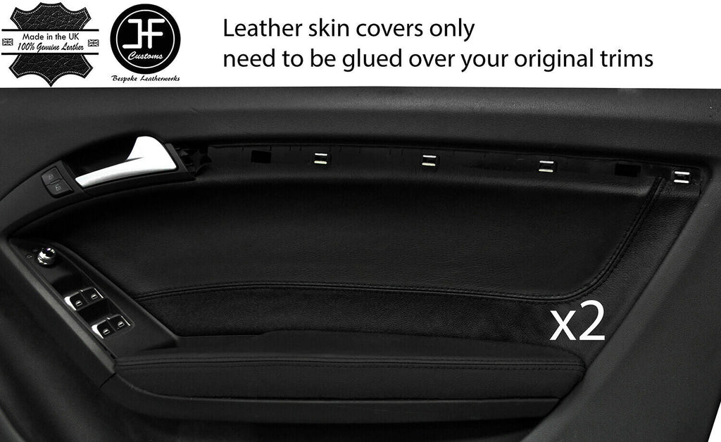 BLACK & BLACK 2X FRONT DOOR CARD TRIM LEATHER COVERS FITS AUDI A5 CABRIO 09-16