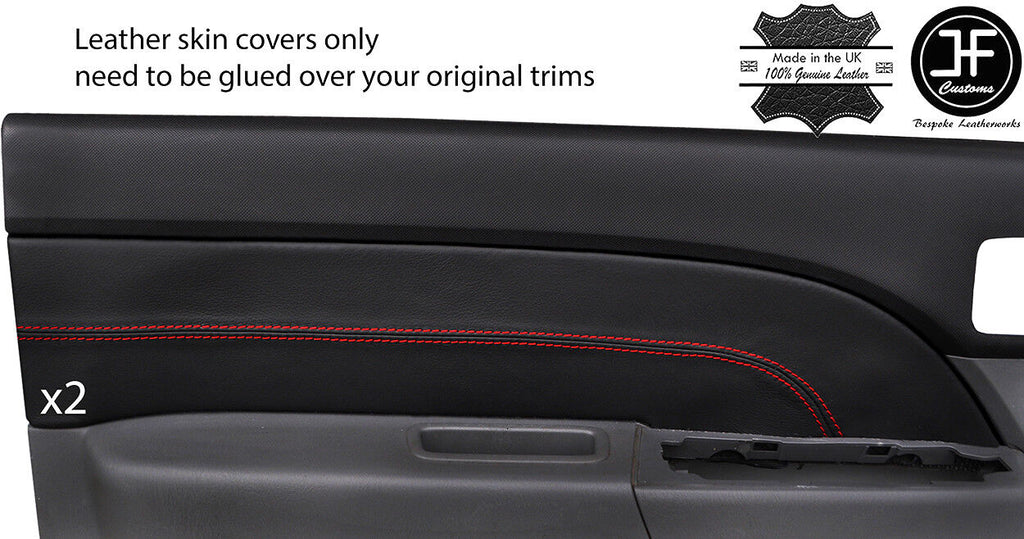 RED STITCH 2X FRONT DOOR CARD LEATHER COVERS FOR FORD RANGER MAZDA BT50 06-12