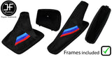 BLACK STITCH TRI STRIPE SUEDE MANUAL SET+PLASTIC FRAME FOR BMW 3 E46 99-05