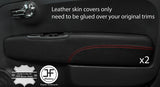 RED STITCH 2X DOOR CARD TRIM LEATHER&CARBON VINYL COVER FOR FIAT 500 STYLE 2