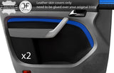 BLACK & BLUE  LEATHER 2X FRONT DOOR CARD TRIM COVERS FITS VW CADDY MK3 05-15