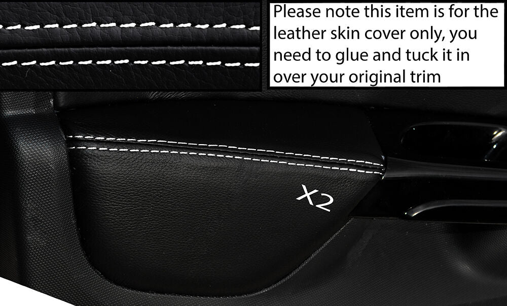 WHITE STITCH 2X FRONT DOOR CARD ARMREST SKIN COVERS FITS RENAULT CLIO 2013+