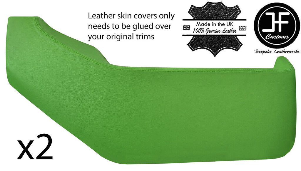 GREEN REAL LEATHER 2X DOOR POCKETS COVERS FITS VW T4 TRANSPORTER CARAVELLE