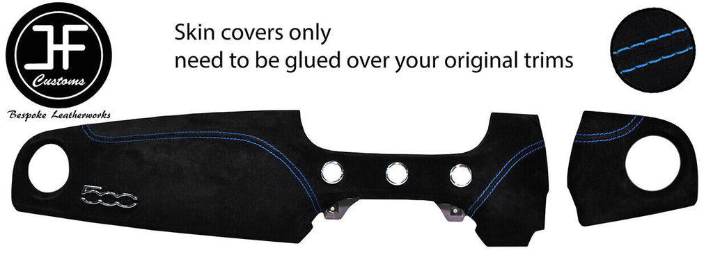 BLUE STITCH 2 PIECE DASH KIT SUEDE COVER FOR FIAT 500 & ABARTH 07-16 STYLE 2