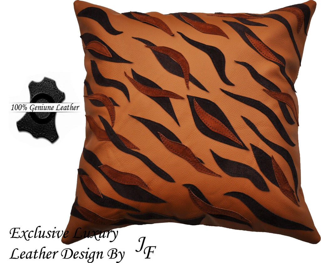 EXCLUSIVE LUXURY GENUINE LEATHER CUSHION TIGER PRINT DESIGN SEWED ON CUSTOM NEW