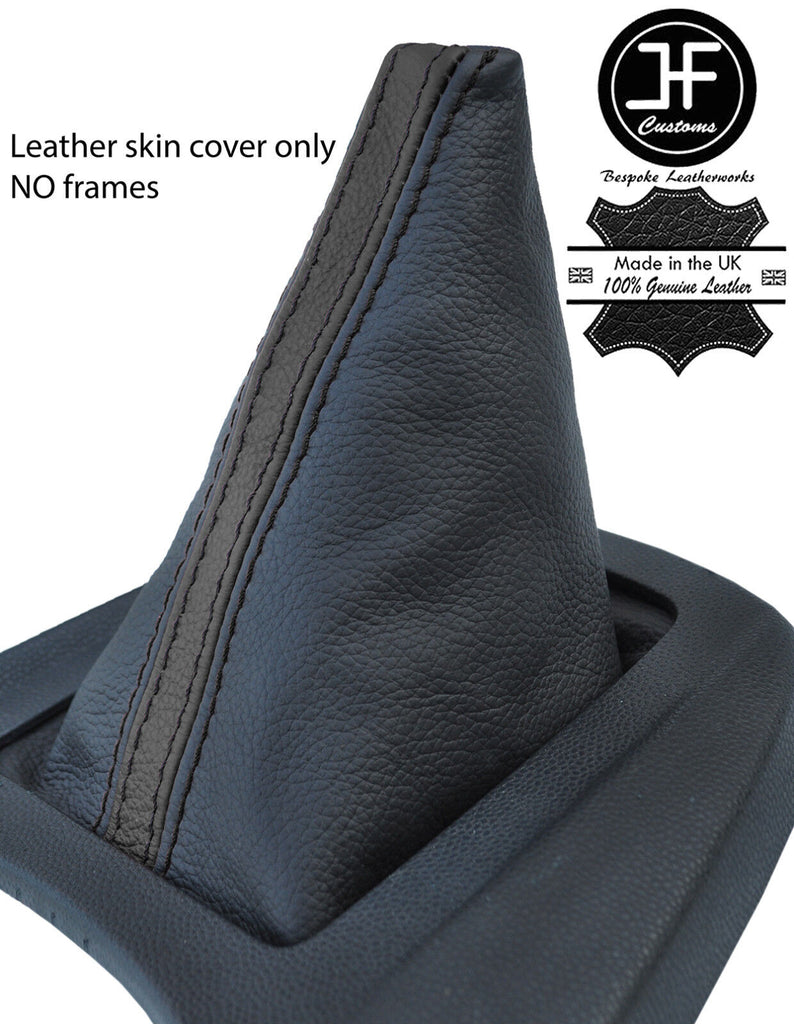 BLACK & BLACK STRIPE TOP GRAIN LEATHER GEAR GAITER FITS FORD FIESTA MK7 08-13