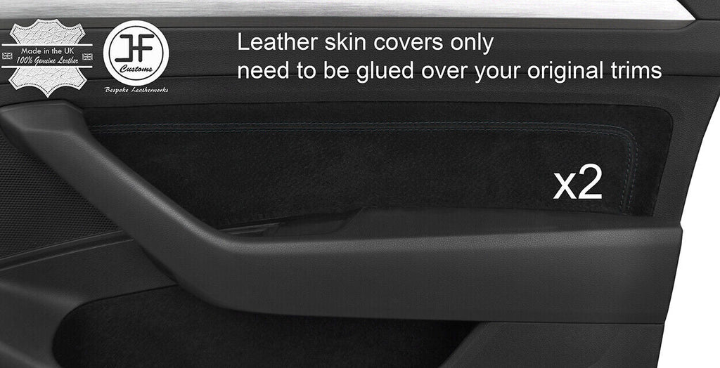 BLACK STITCH 2 FRONT DOOR CARD TRIM SUEDE COVER FOR VW PASSAT B8 15-18 SALOON