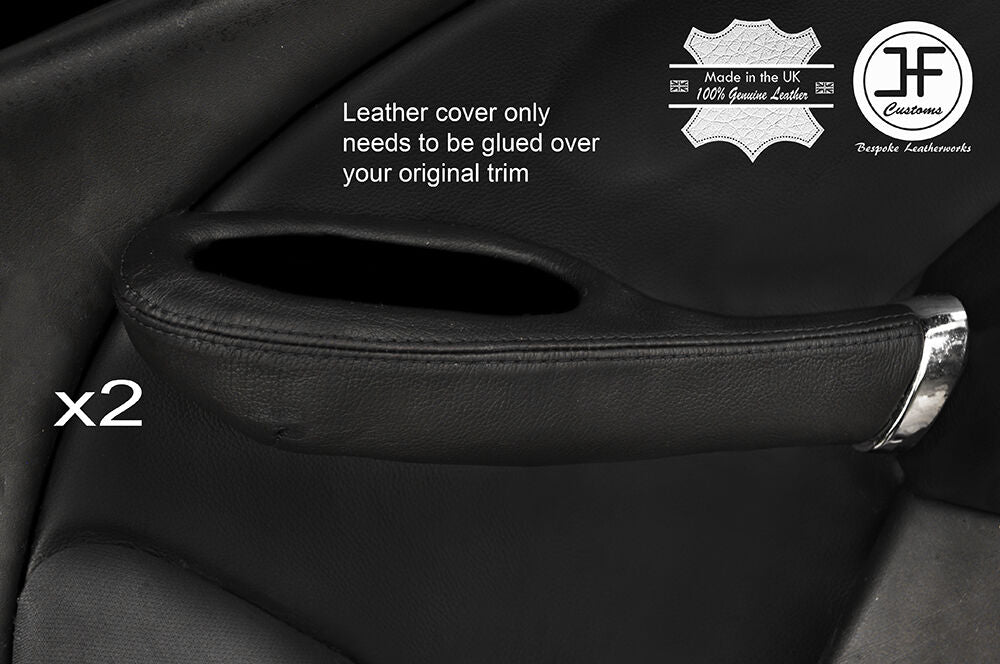 BLACK STITCH 2X FRONT FULL DOOR HANDLE LEATHER COVERS FITS ROVER 75 & MG ZT