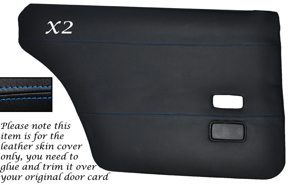 BLUE STITCH 2X REAR DOOR CARDS LEATHER SKIN COVERS FITS FORD CORTINA MK4 MK5