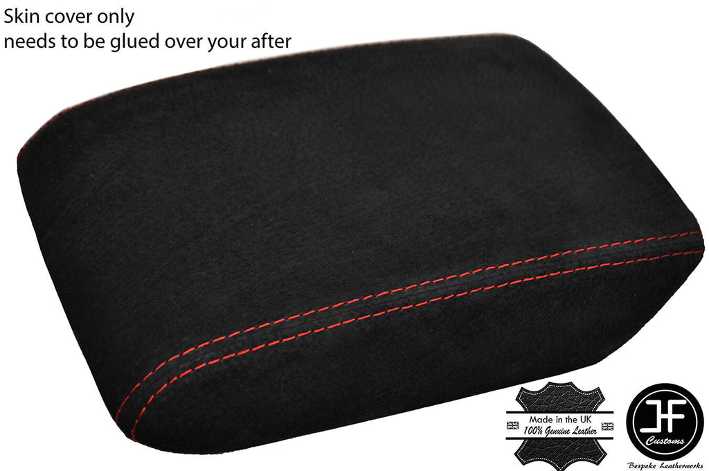 RED STITCH REAL SUEDE ARMREST LID COVER FITS AUDI A4 2008-2015 CUSTOM NEW