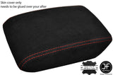 RED STITCH REAL SUEDE ARMREST LID COVER FITS AUDI A4 2008-2015 CUSTOM NEW