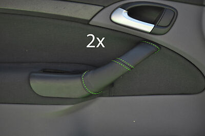 green stitch FITS SAAB  9-3 2004-2011 2X LEATHER DOOR HANDLE COVERS CUSTOM NEW