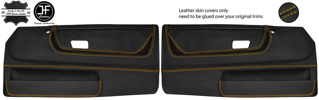 YELLOW STITCH 2X FRONT DOOR CARD LEATHER COVERS FOR VW POLO MK2 F 2 DOOR