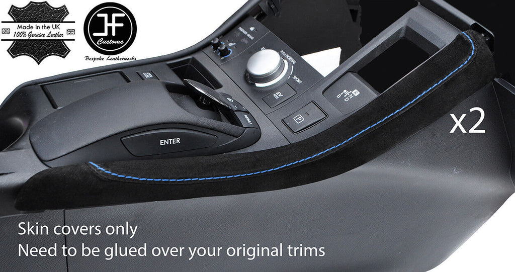 BLUE STITCH 2X CENTER CONSOLE SIDE TRIM SUEDE COVERS FOR LEXUS CT200H 10-18
