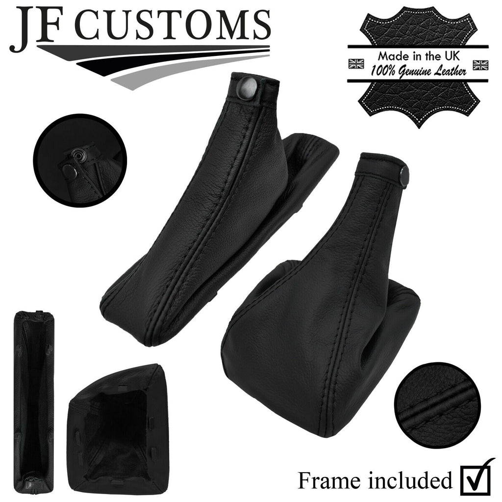 BLACK STITCH LEATHER GEAR HANDBRAKE + PLASTIC FRAMES FITS ALFA ROMEO 156 98-02