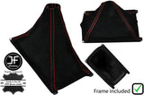 RED STITCH SUEDE GEAR GAITER+PLASTIC FRAME+TOP RING FOR HONDA INTEGRA 94-01