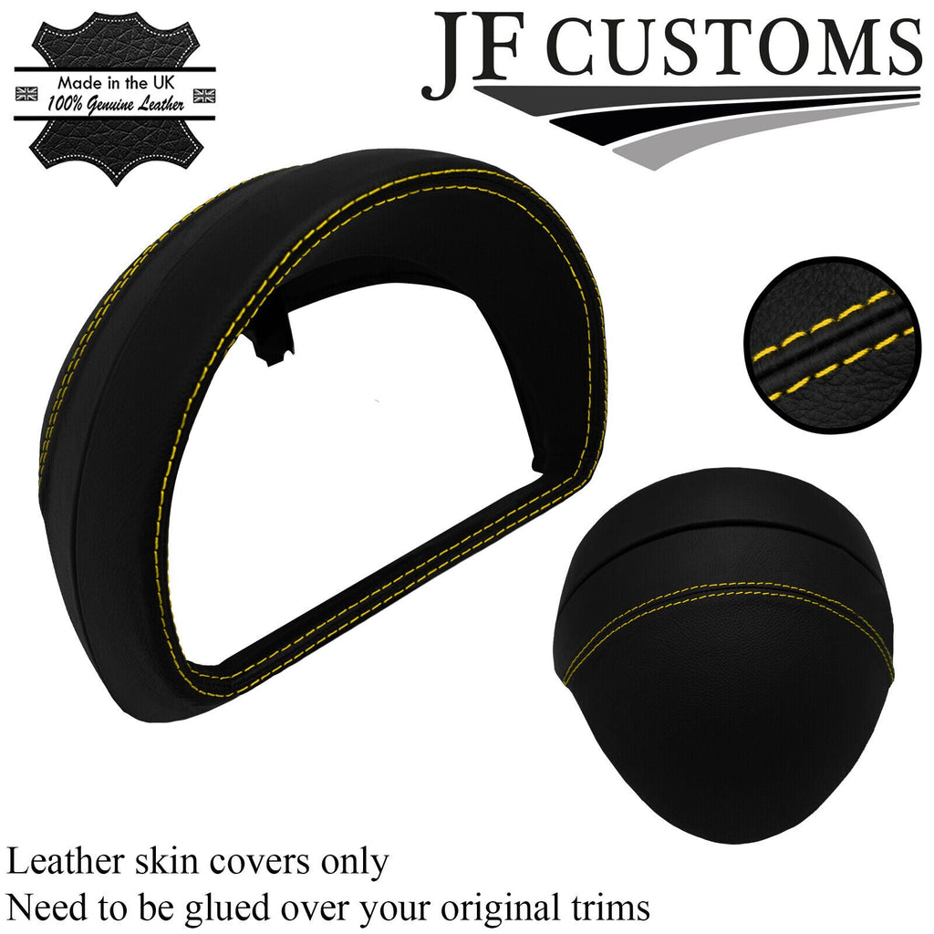 YELLOW STITCH LEATHER SPEEDO SURROUND HOOD COVERS FOR SMART FORFOUR 453 14-19