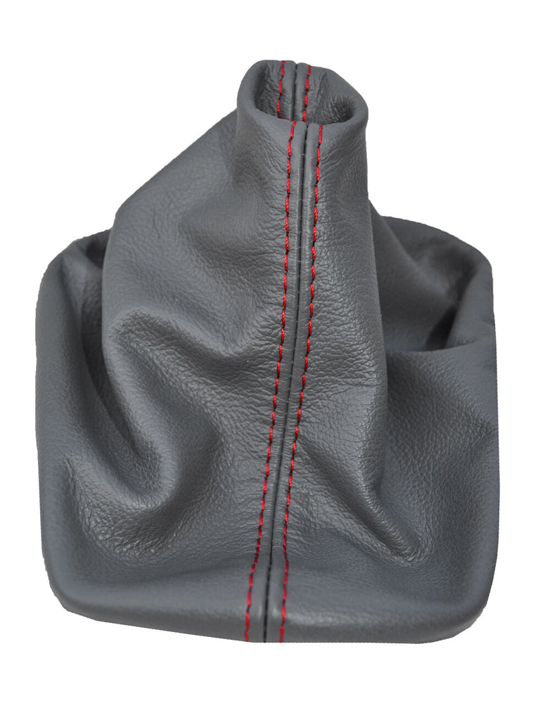RED STITCH FITS AUDI A2 1999-2005 GREY REAL LEATHER GEAR GAITER CUSTOM NEW
