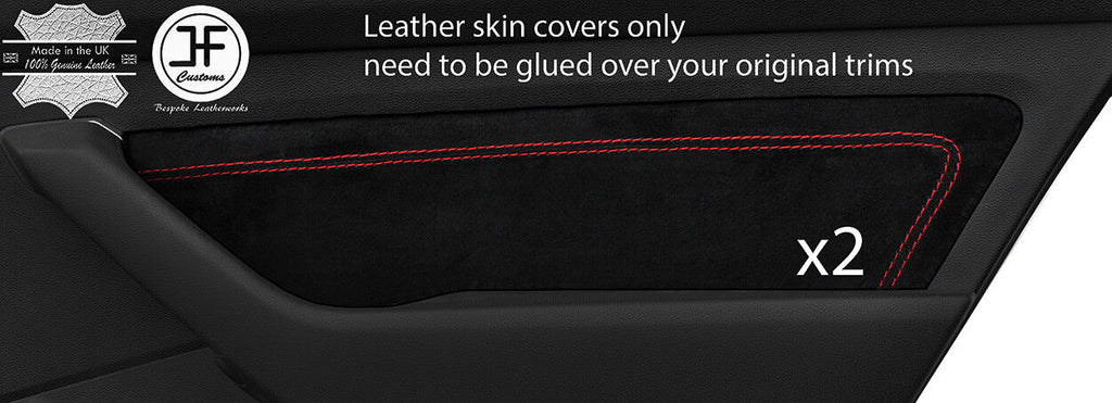 RED STITCH 2X REAR DOOR CARD TRIM SUEDE COVERS FOR VW PASSAT B8 15-18 SALOON