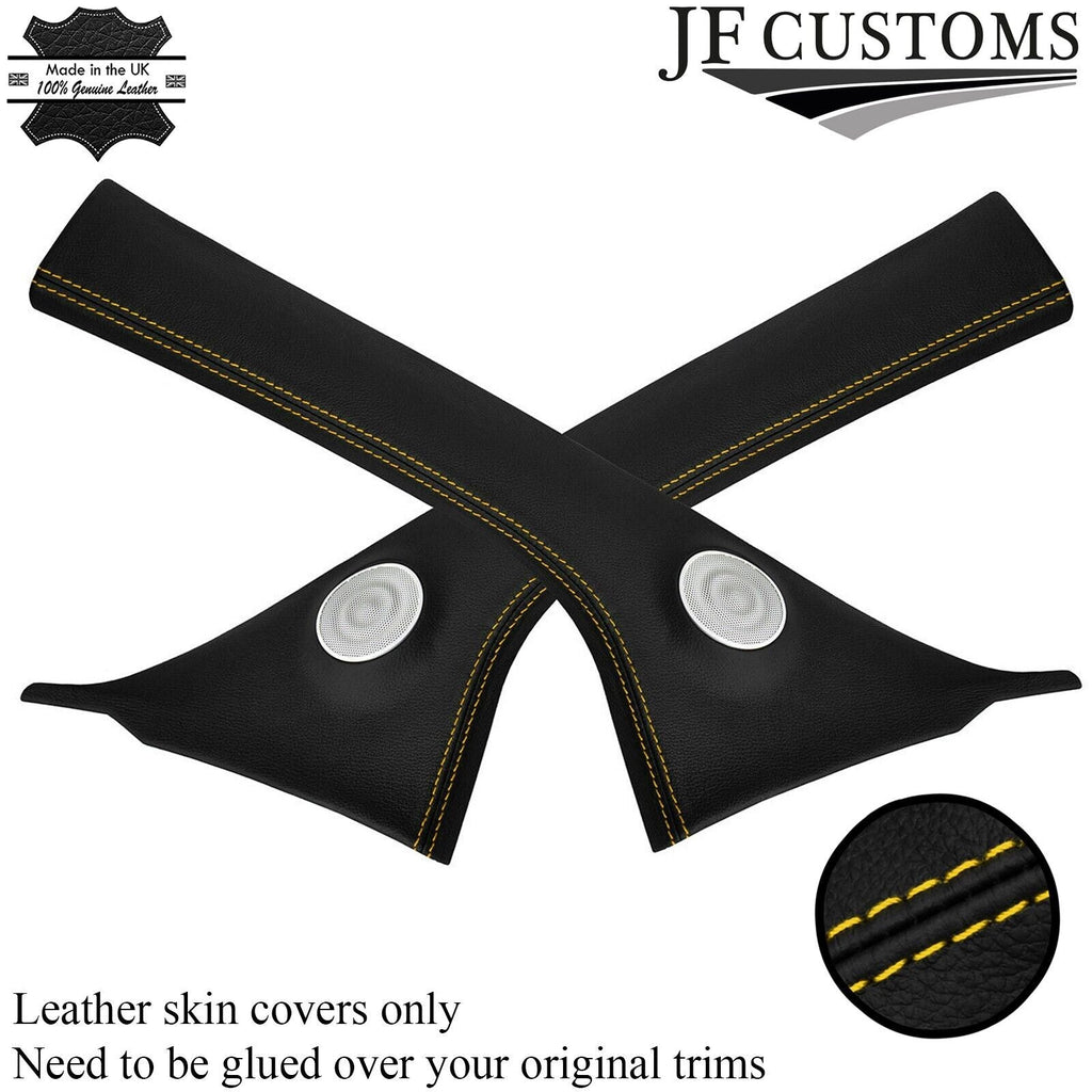 YELLOW STITCHING 2X A POST PILLAR REAL LEATHER COVERS FITS FIAT 500 16-22