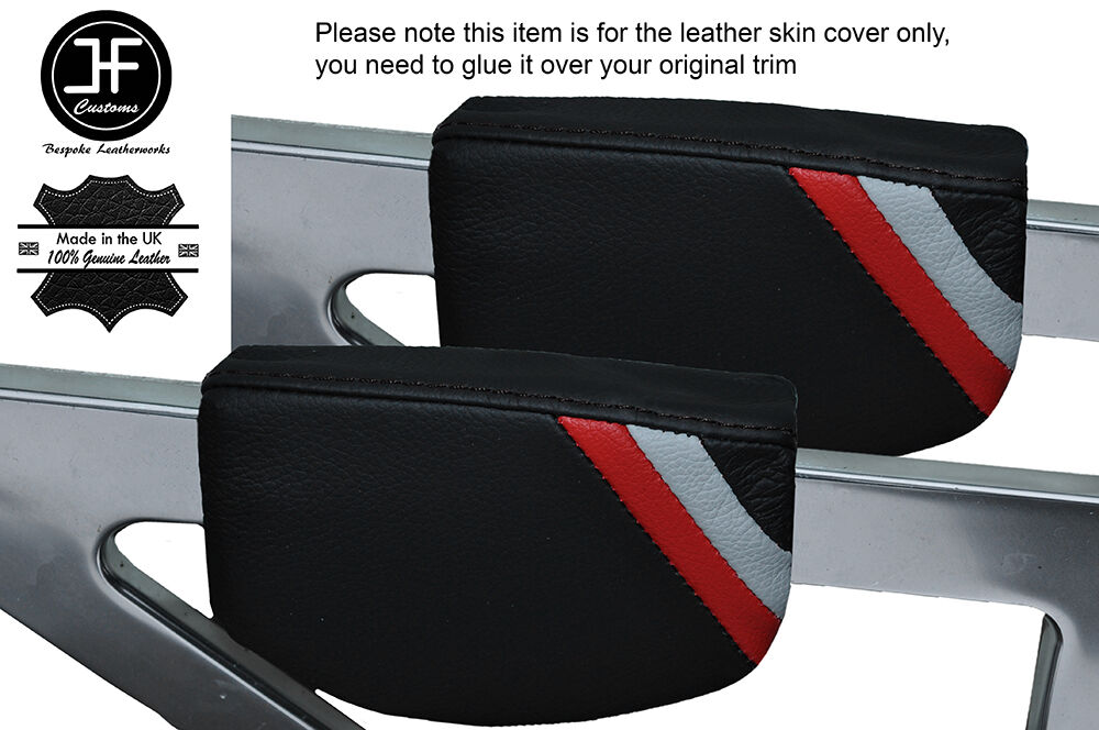 BLACK STITCH SPORT STRIPE 2X CENTER KNEE PADS LEATHER COVERS FITS AUDI TT MK1