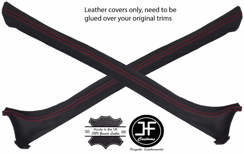 RED STITCHING 2X A PILLAR REAL LEATHER COVERS FITS FORD ESCORT MK3 MK4