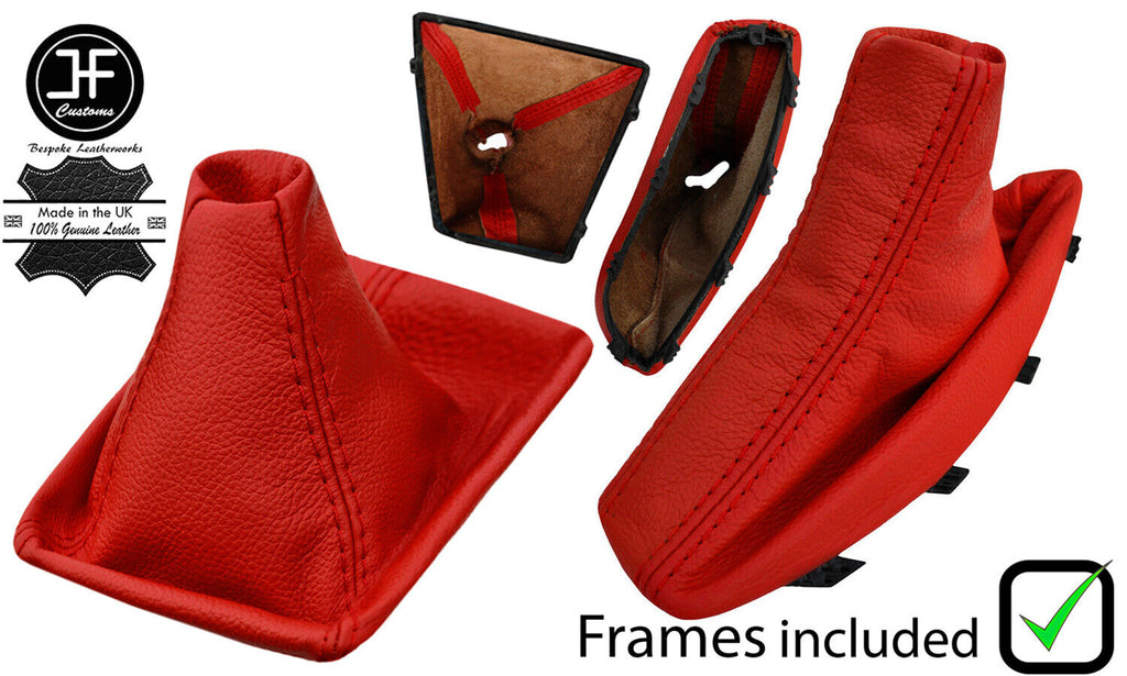 RED LEATHER MANUAL GEAR & HANDBRAKE GAITER+PLASTIC FRAME FOR BMW X3 E83 03-10