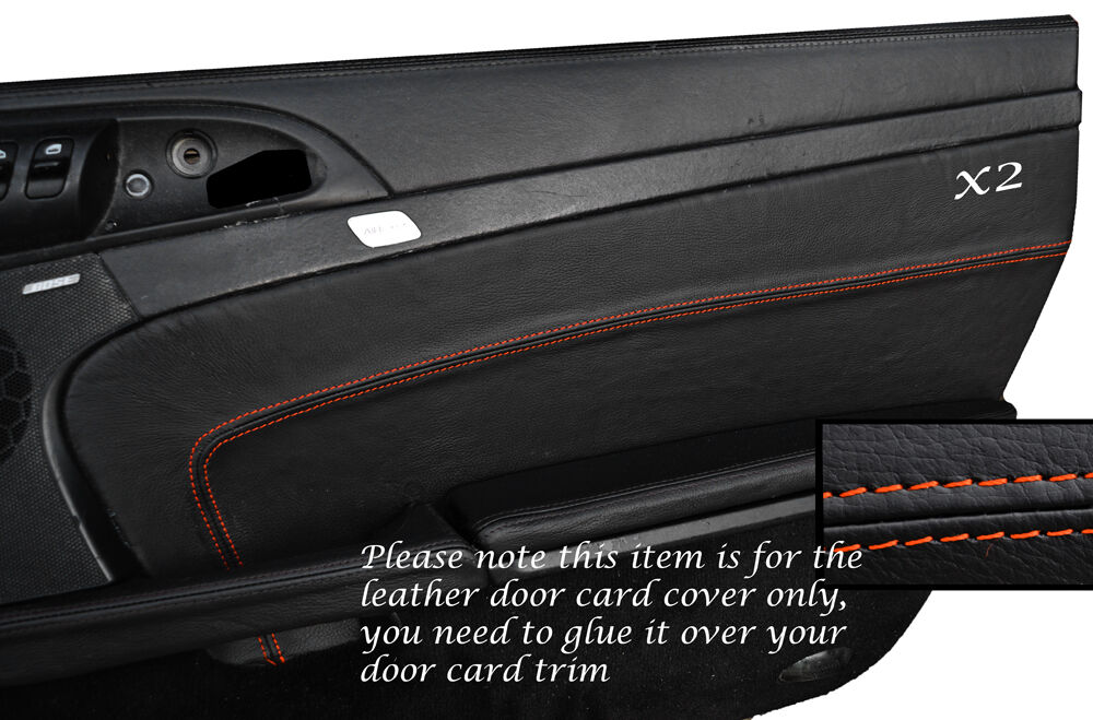 ORANGE STITCH 2X DOOR CARD TRIM SKIN COVERS FITS PORSCHE BOXSTER 987 & CAYMAN