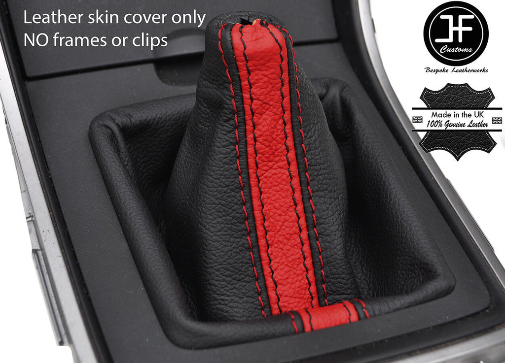 BLACK & RED STRIPE TOP GRAIN LEATHER MANUAL GEAR GAITER FITS MAZDA 6 08-12