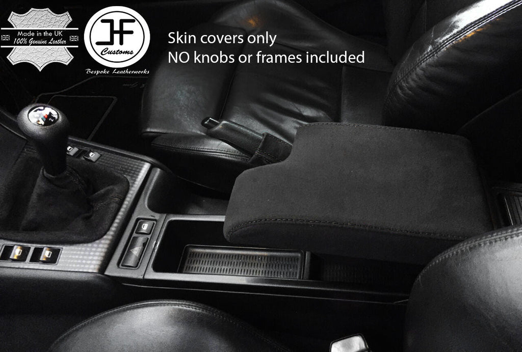 BLACK STITCH REAL SUEDE GEAR HANDBRAKE & ARMREST COVER FITS BMW E46 1999-2005