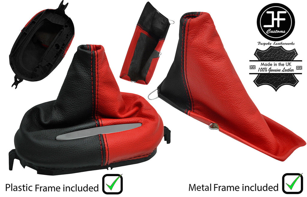 BLACK & RED REAL LEATHER AUTO GAITER SET+PLASTIC FRAME FOR CORVETTE C5 97-04